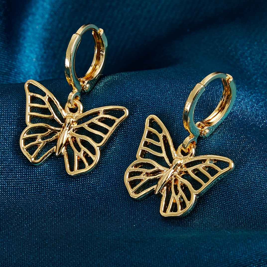 Hollow Butterfly Dangle Earrings Copper Posts